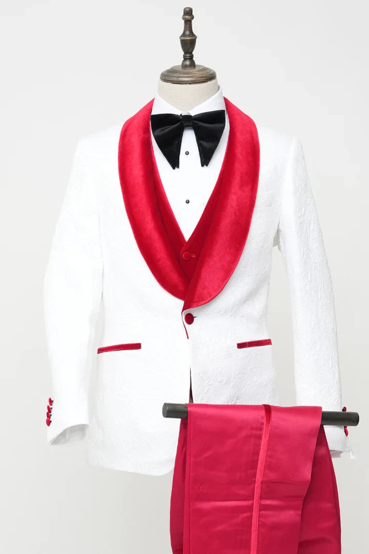 Men's Vested White Paisley Wedding & Prom Tuxedo-5