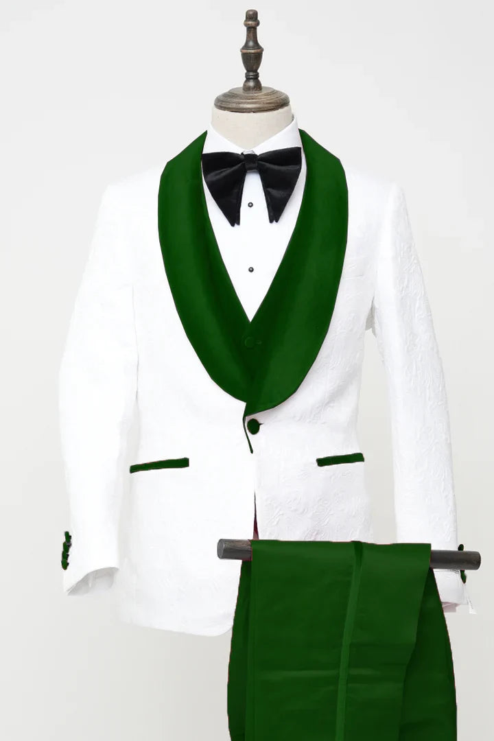 Men's Vested White Paisley Wedding & Prom Tuxedo-6