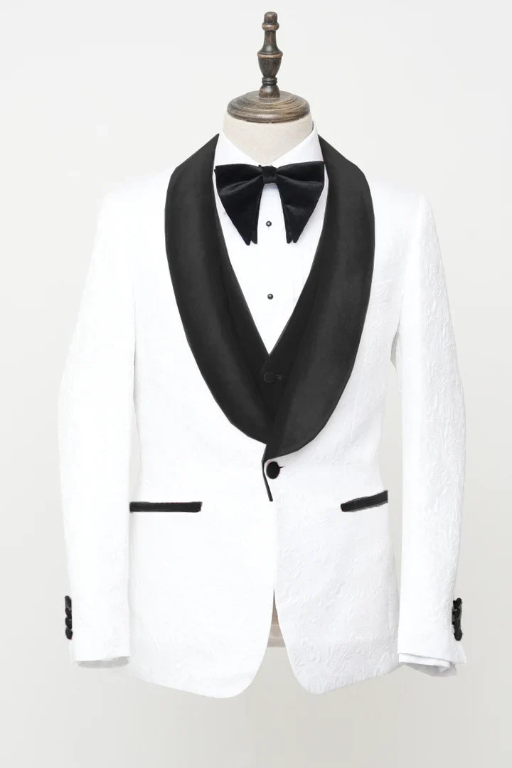 Men's Vested White Paisley Wedding & Prom Tuxedo-1