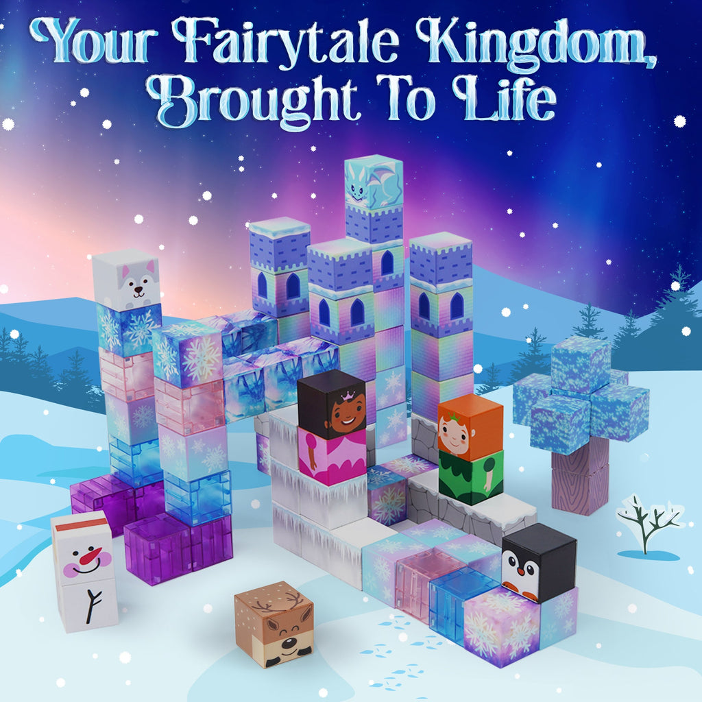 84 piece frosted fairytale magnetic building blocks set in shimmering pastel colors for kids — view 5