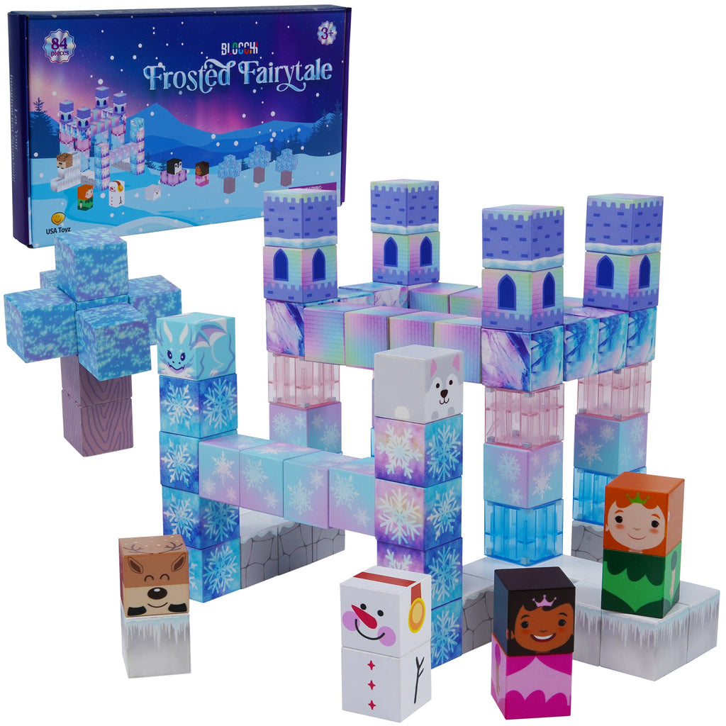 84 piece frosted fairytale magnetic building blocks set in shimmering pastel colors for kids