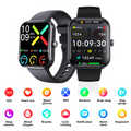 Black Wautton smart watch with silicone band displaying health metrics and blood glucose monitor interface