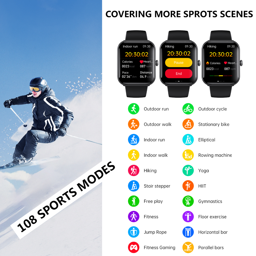 Wautton multifunctional smart watch with blood glucose monitor and SOS emergency alarm on wrist strap — view 3