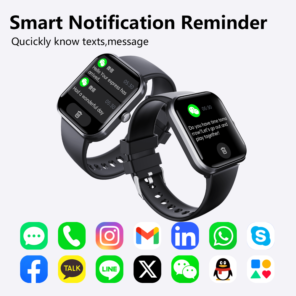 Black Wautton smart watch with silicone band displaying health metrics and blood glucose monitor interface — view 4