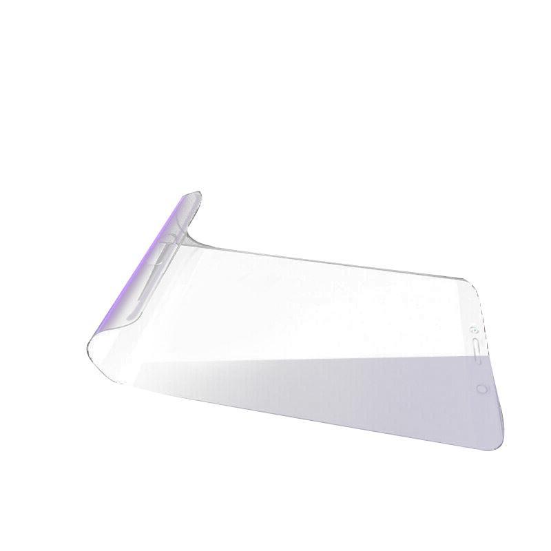 Hydrogel blue light screen protector film applied to a Samsung smartphone display with cleaning kit. — view 2
