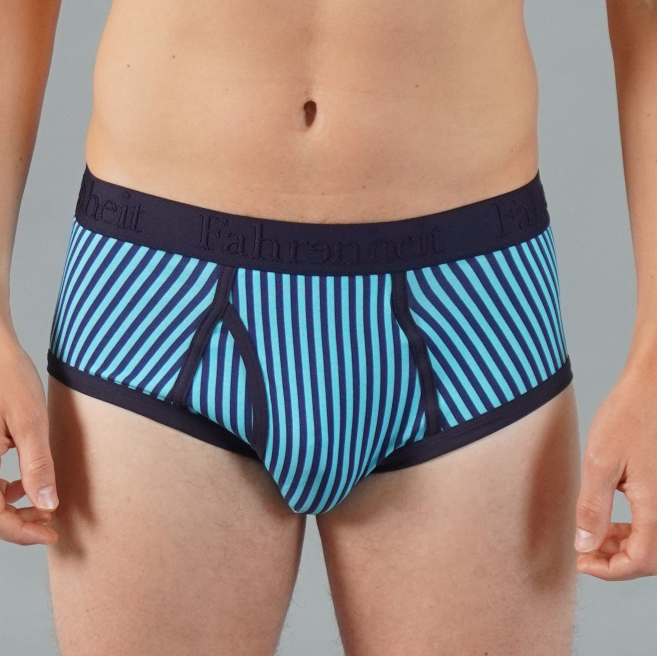 Wayne brief in vertical stripe blue with raised logo waistband in breathable cotton — view 2