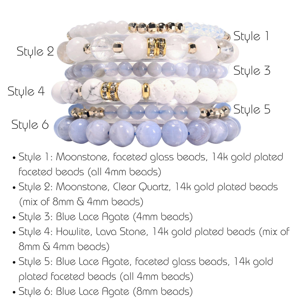 Blue & White Moonstone Blue Lace Agate Build-Your-Own Bracelet Set-3