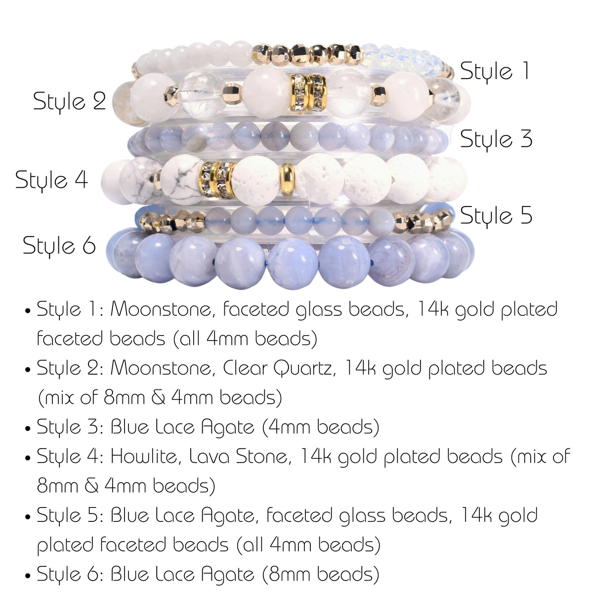 Blue & White Moonstone Blue Lace Agate Build-Your-Own Bracelet Set-3