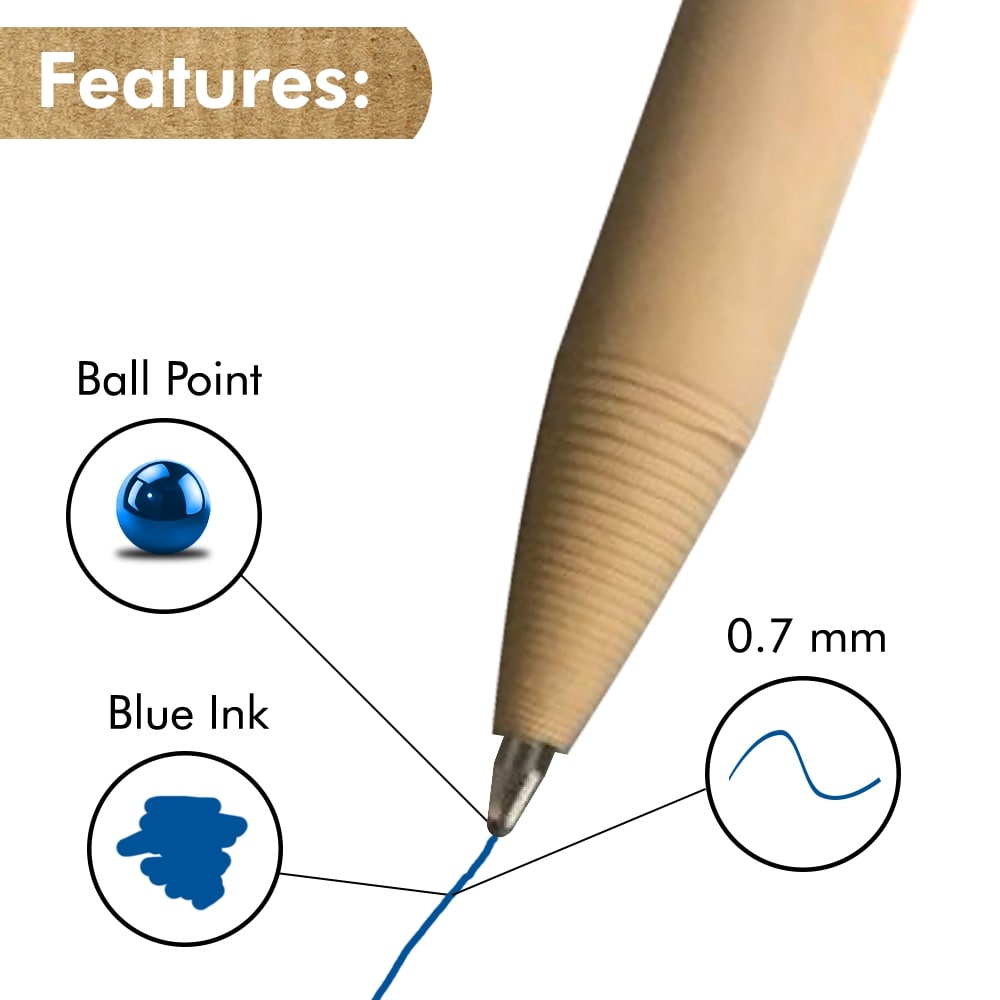 Kraft paper ballpoint pens in a 24 pack featuring sustainable biodegradable barrels and steel tips — view 5