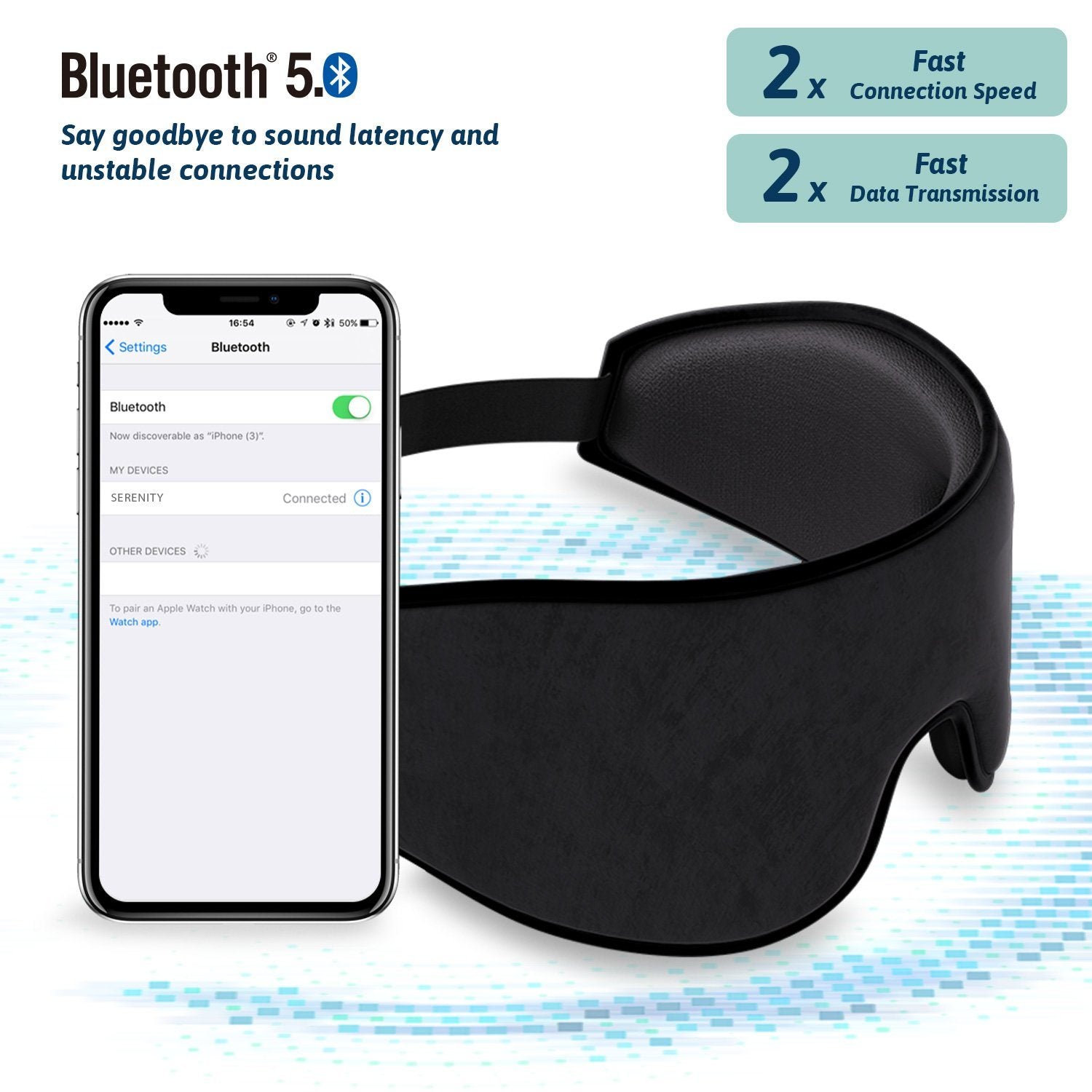Wireless Bluetooth sleep mask with soft black fabric and built-in flat headphones for side sleepers — view 4