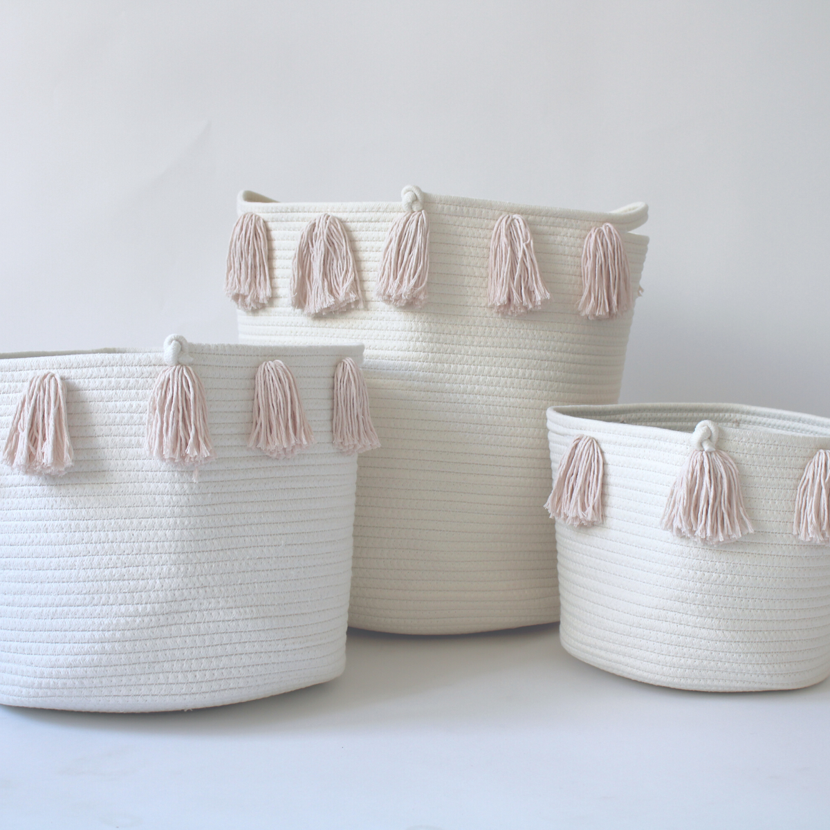 Blush Tassel Basket - Medium-2