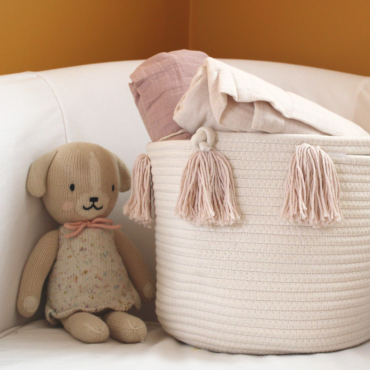Blush Tassel Basket - Medium-3
