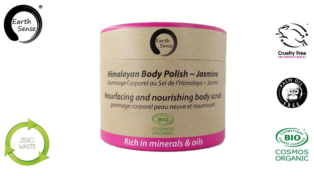 Organic Jasmine body polish exfoliant in 200ml recycled paper jar with pink salt — view 2