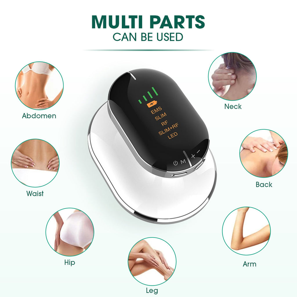 White advanced body slimming and contouring device with built-in battery and multi-functional massage head — view 5