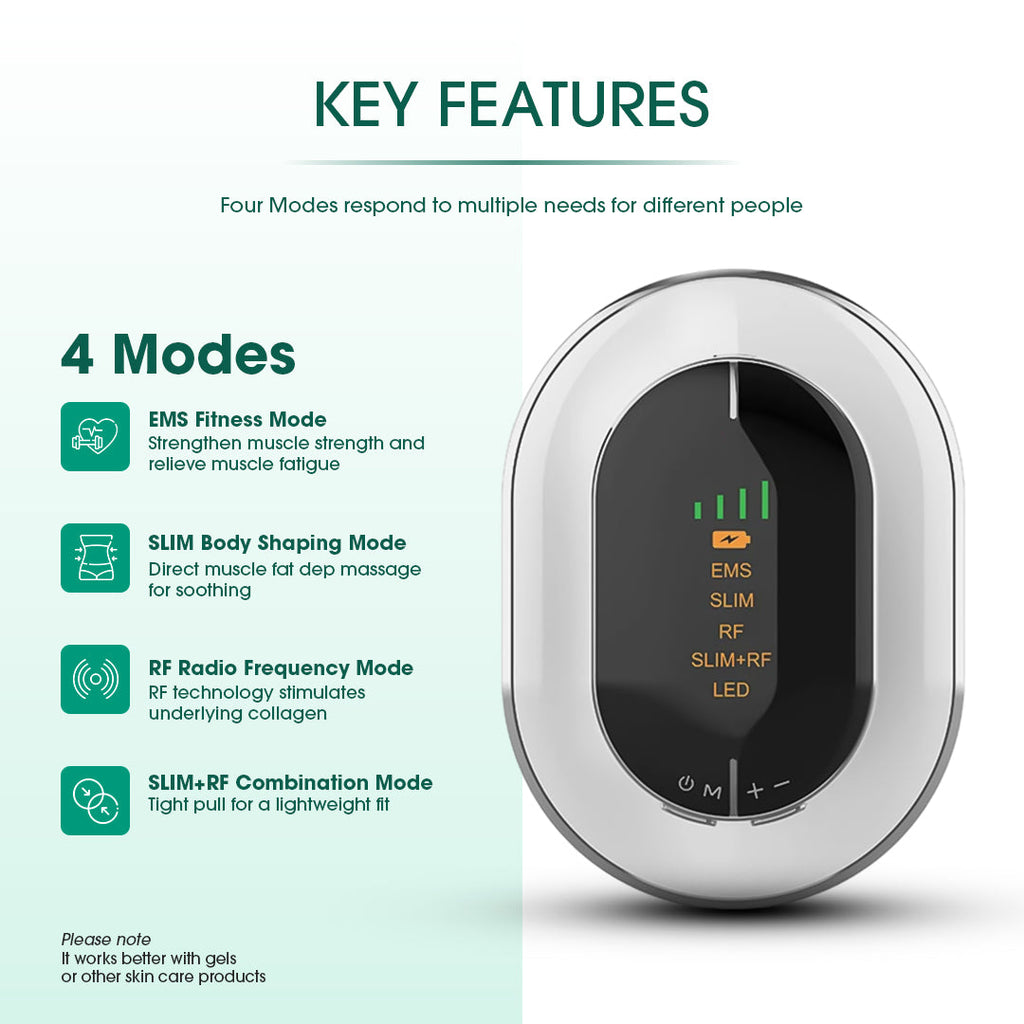 White advanced body slimming and contouring device with built-in battery and multi-functional massage head — view 3