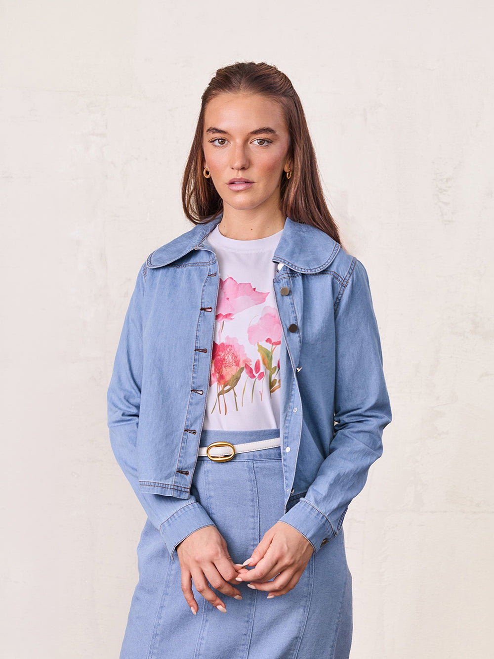 Boxy Denim Collared Top-Light Blue-0