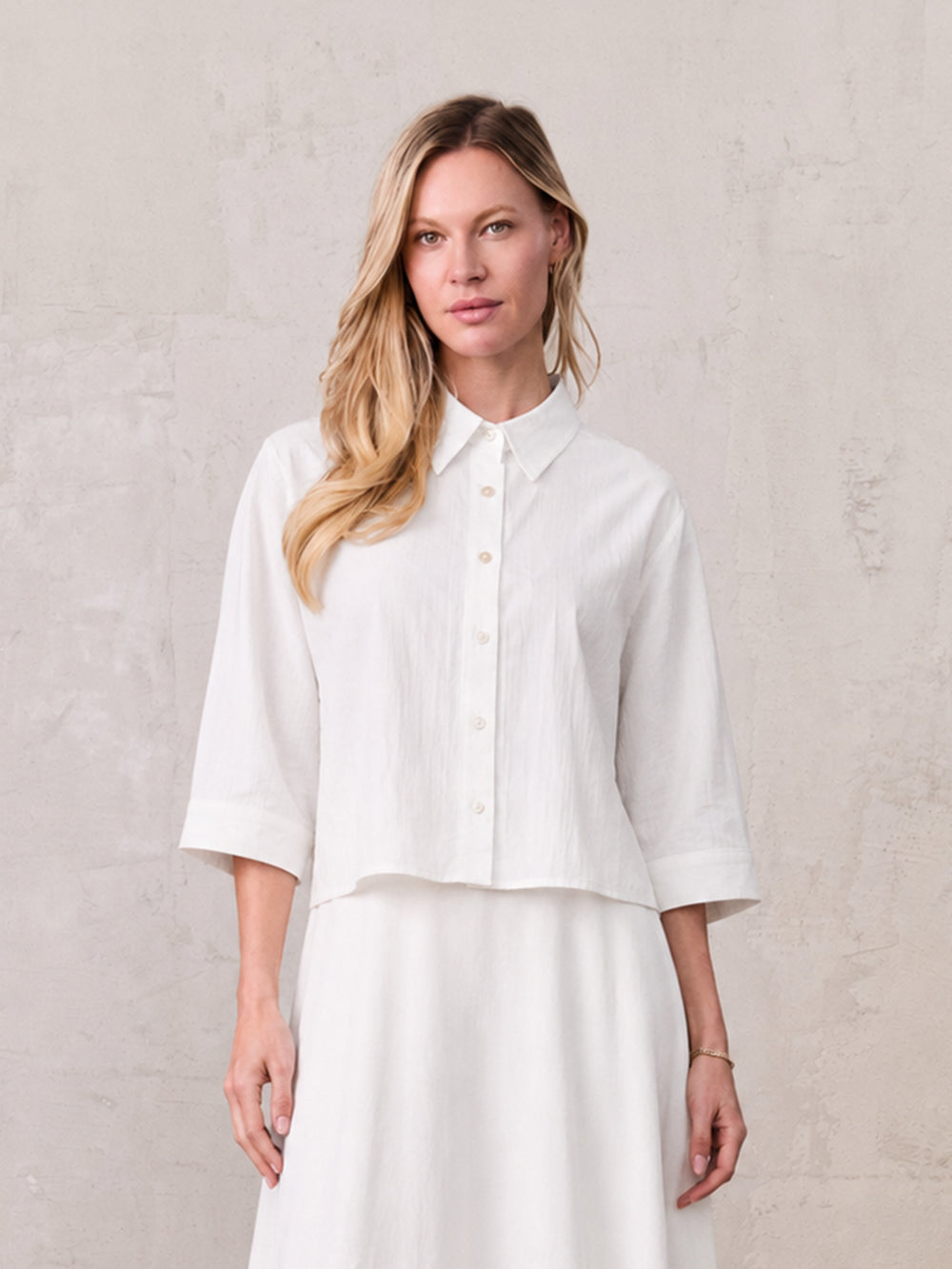 Boxy Dolman Sleeve Crinkle Blouse-White-0