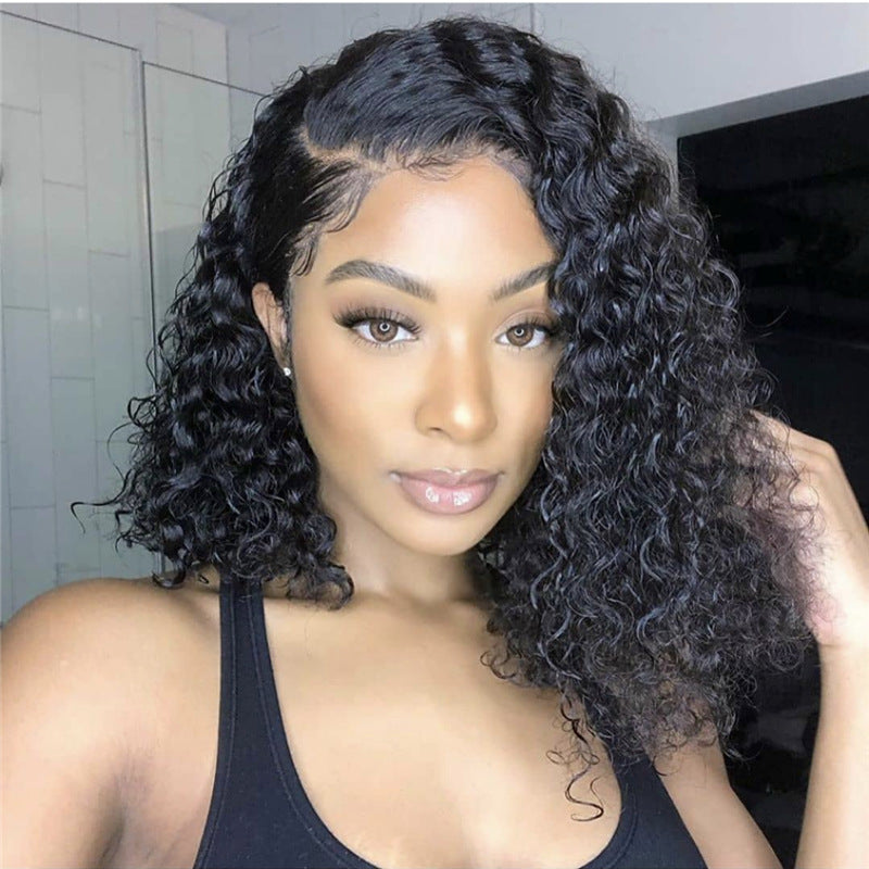 Braided synthetic lace front wig with medium long small curls and long bangs — view 4