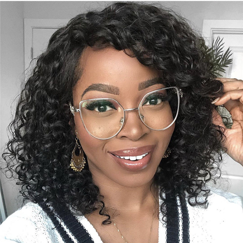 Braided synthetic lace front wig with medium long small curls and long bangs — view 5