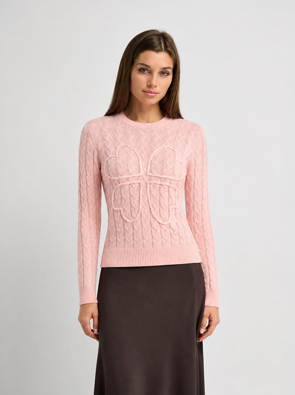 Braided Heart Cable Sweater - Pink-0