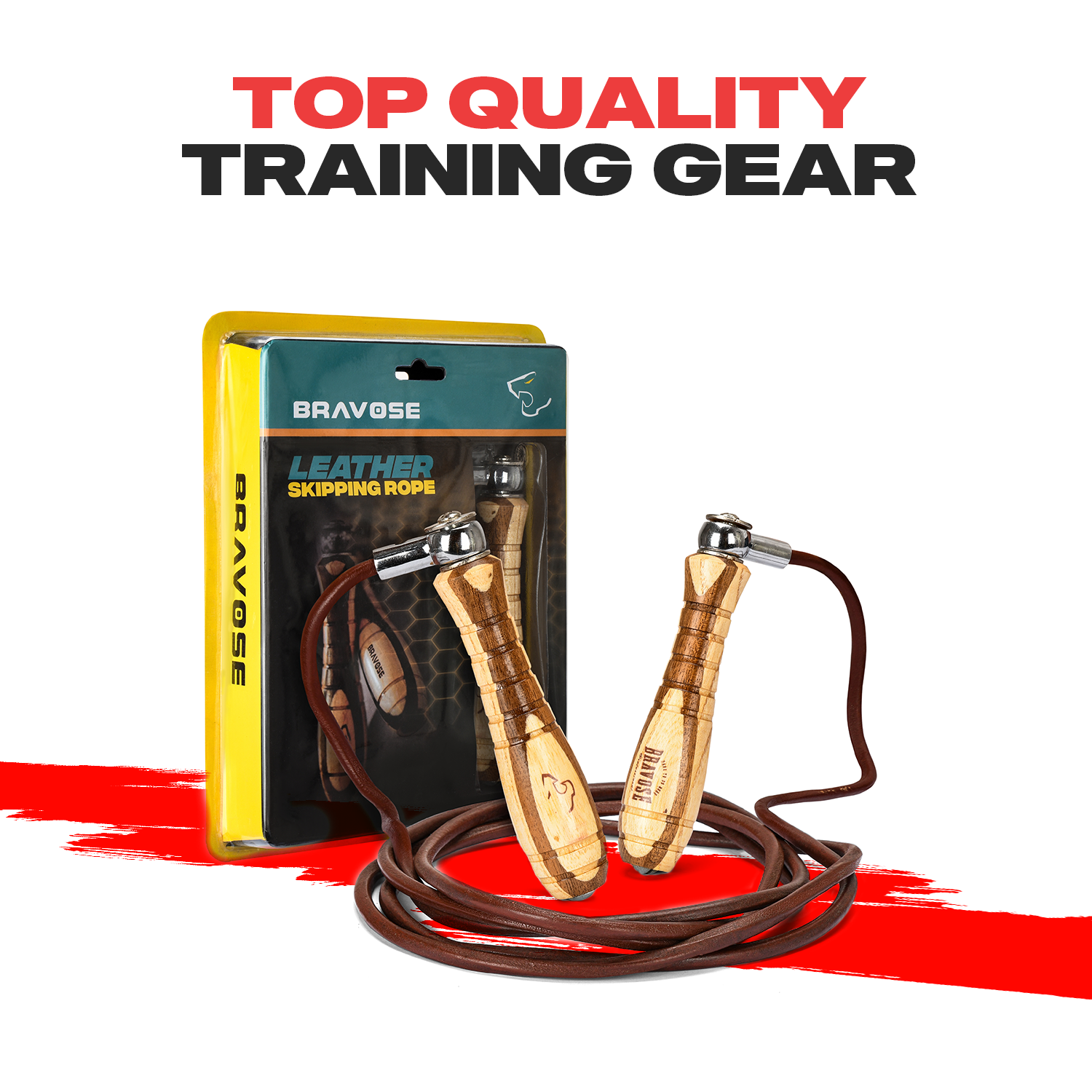 Premium leather skipping rope with ergonomic wooden handles and adjustable nine foot tangle free cord — view 3