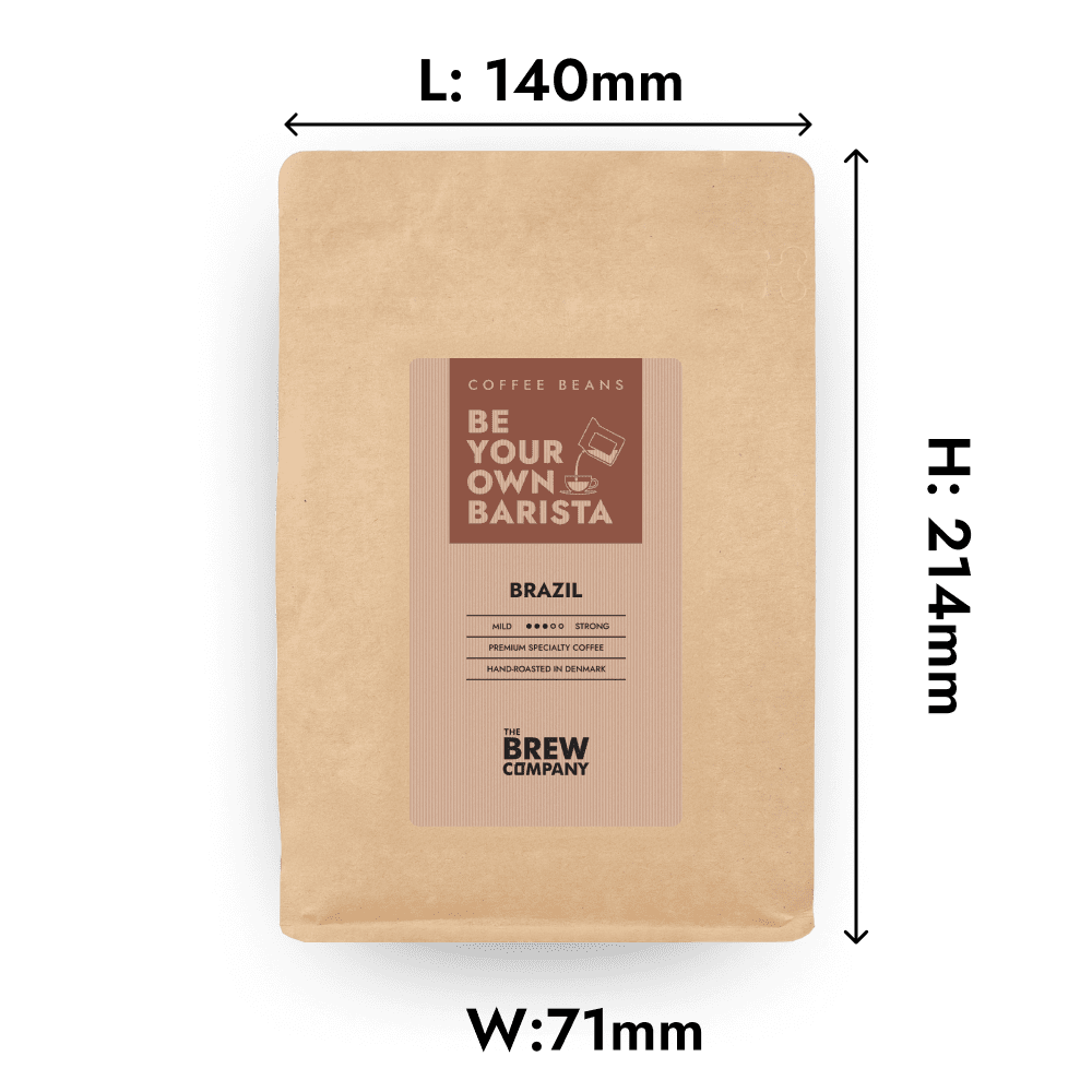 Kraft paper bag of freshly hand roasted Brazil whole coffee beans with a sweet nutty finish — view 2