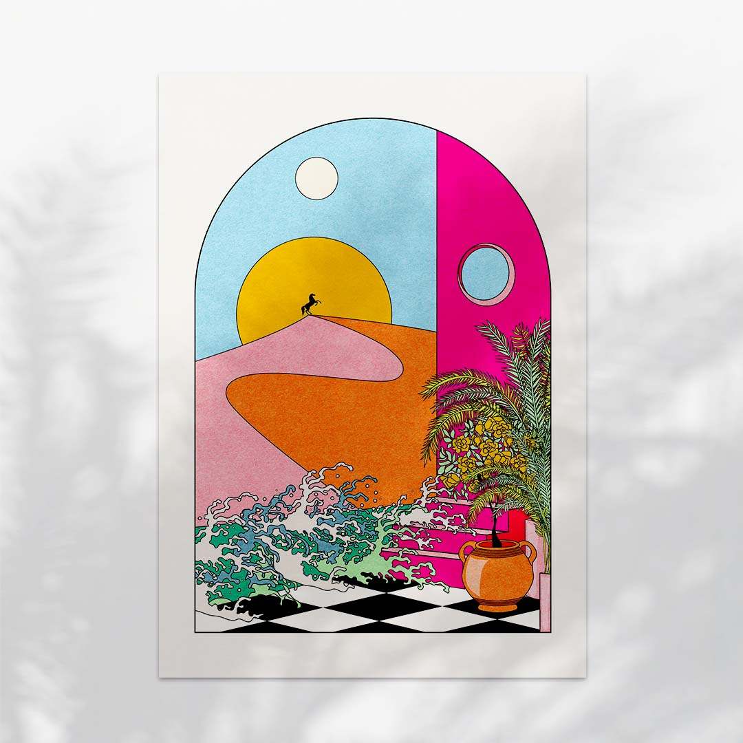 Brighter Days Ahead art print featuring a coastal sun and sea illustration on poster paper — view 4