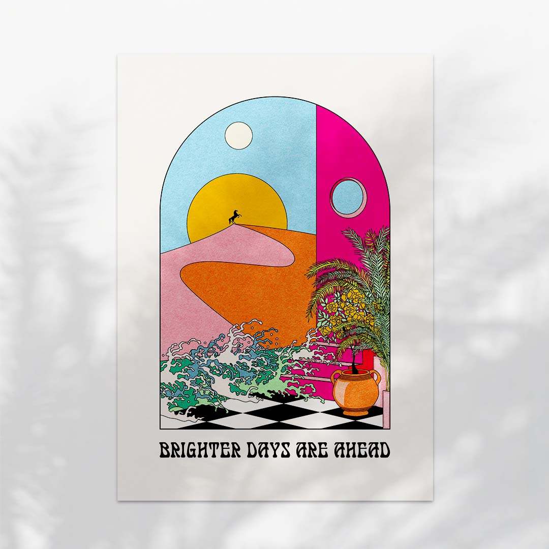 Brighter Days Ahead art print featuring a coastal sun and sea illustration on poster paper — view 5