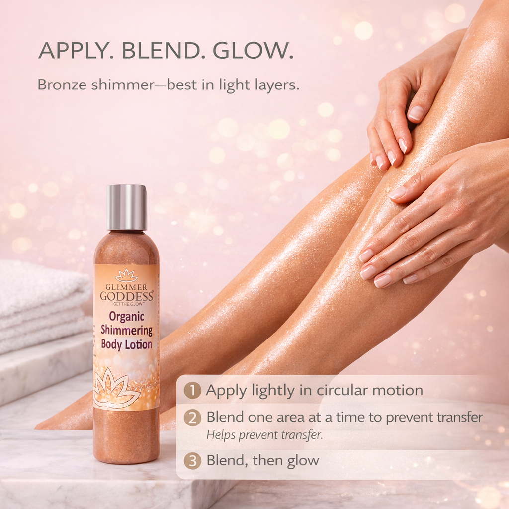 Organic bronze shimmer body lotion bottle highlighting luminous radiant sun-kissed glow for all skin tones — view 2