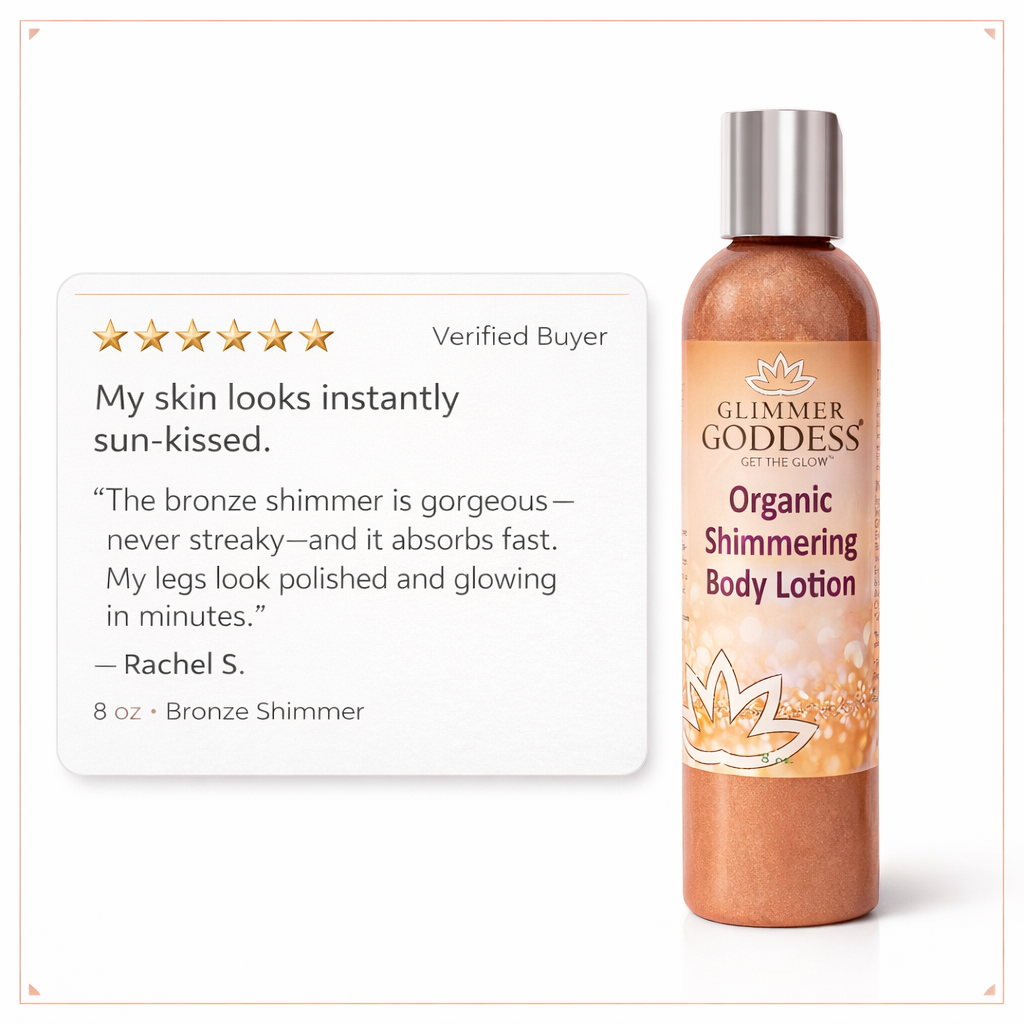 Organic bronze shimmer body lotion bottle highlighting luminous radiant sun-kissed glow for all skin tones — view 4