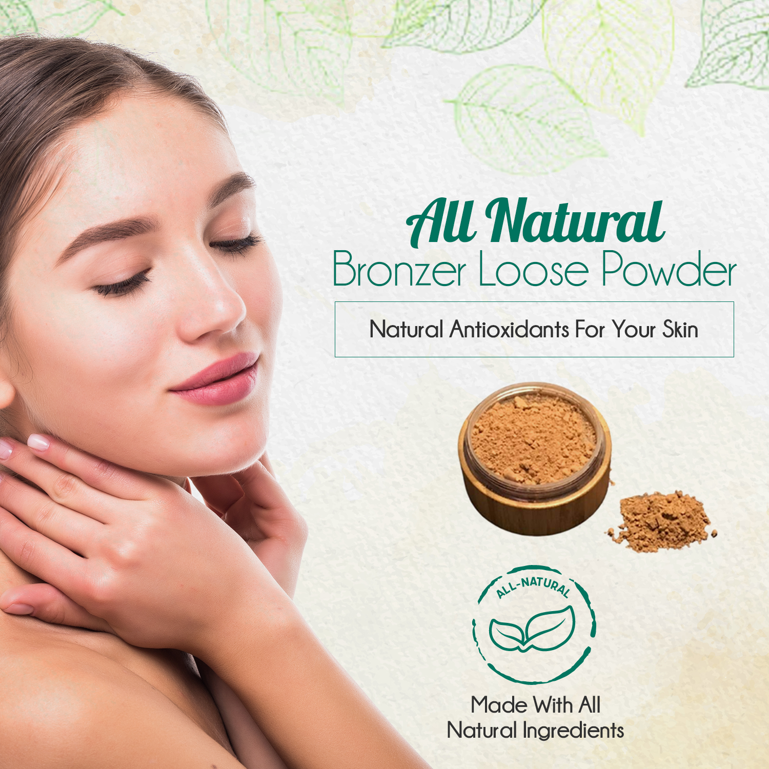 Bronzer loose powder set with bamboo container, kabuki brush, and eco-friendly kraft bag refill. — view 3