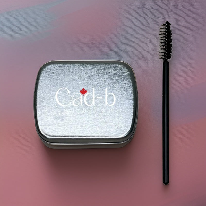 Clear vegan brow styling soap in a compact travel-friendly container for fluffy laminated brows