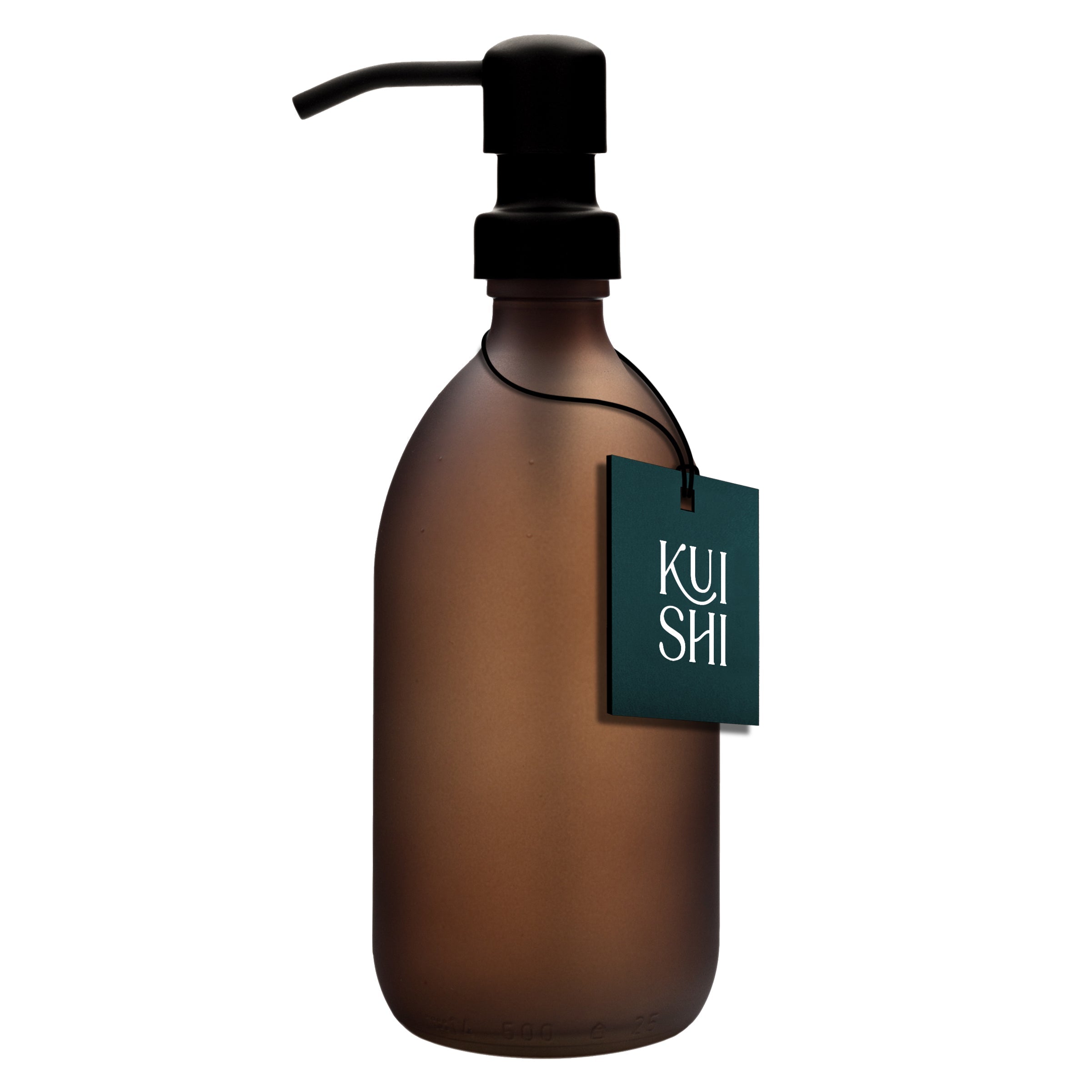 Frosted amber glass dispenser with stainless steel pump for liquid soap or moisturiser