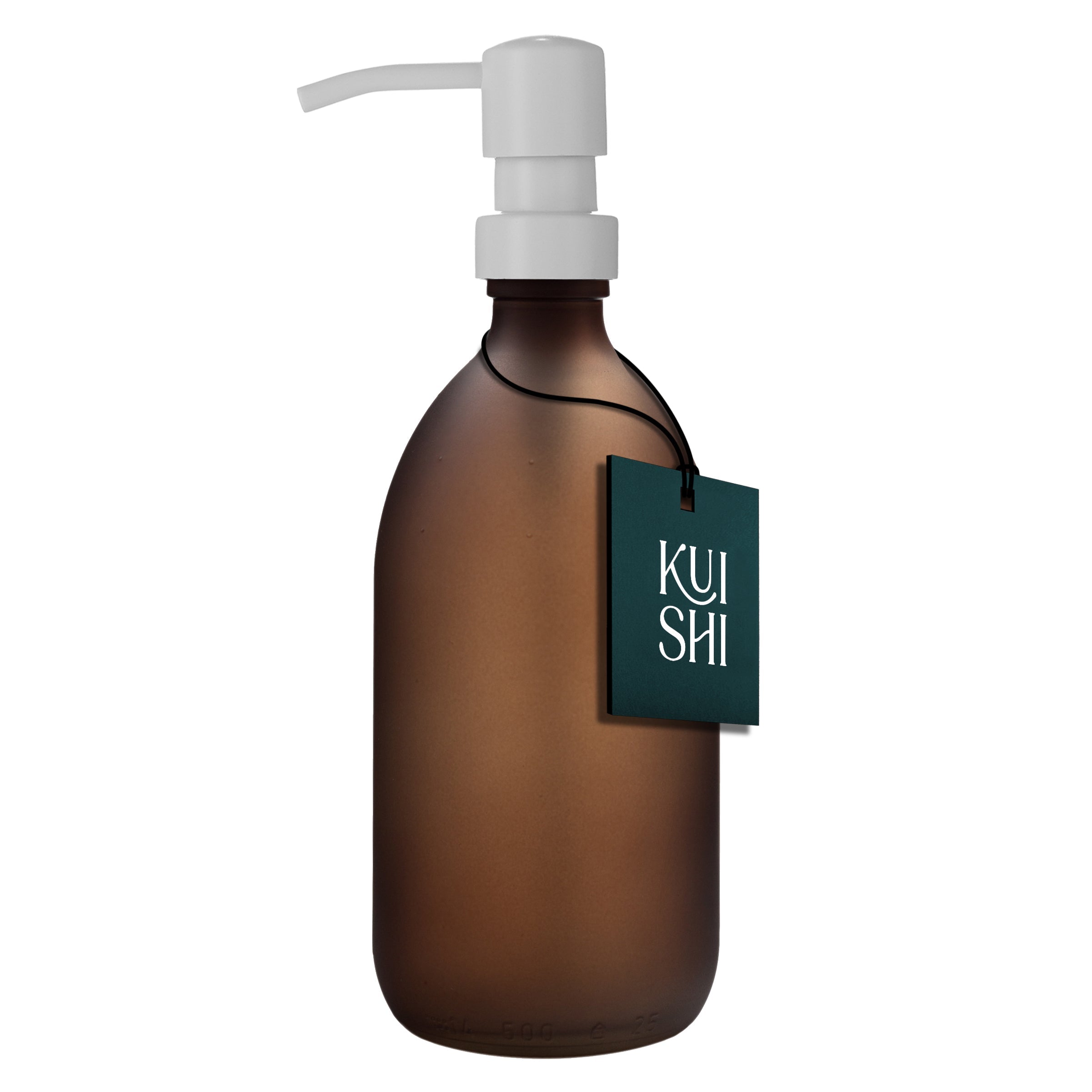Frosted amber glass dispenser with stainless steel pump for liquid soap or moisturiser — view 5