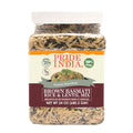 Brown basmati rice and lentil kitchari superfood mix inside a clear food-grade storage jar