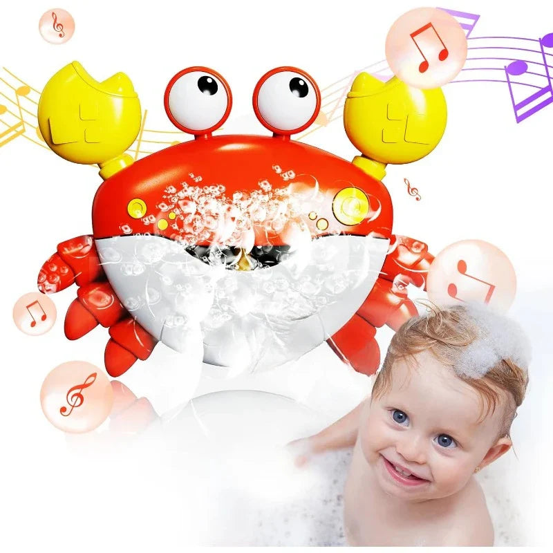 Musical bubble machine bath toy in colorful animal shape with wall suction cups and bubbles