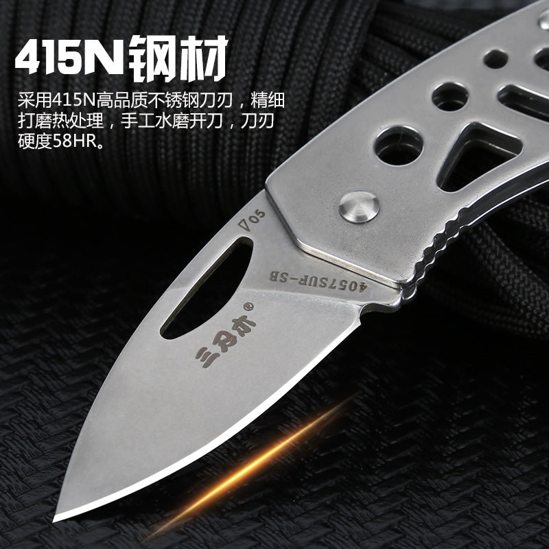 Bushcraft folding pocket knife featuring a stainless steel blade and lightweight polished openwork handle — view 2