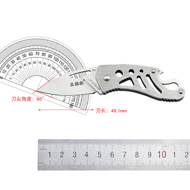 Bushcraft folding pocket knife featuring a stainless steel blade and lightweight polished openwork handle — view 5