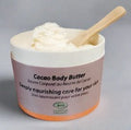 200ml organic cacao body butter in brown zero waste recycled paper packaging.