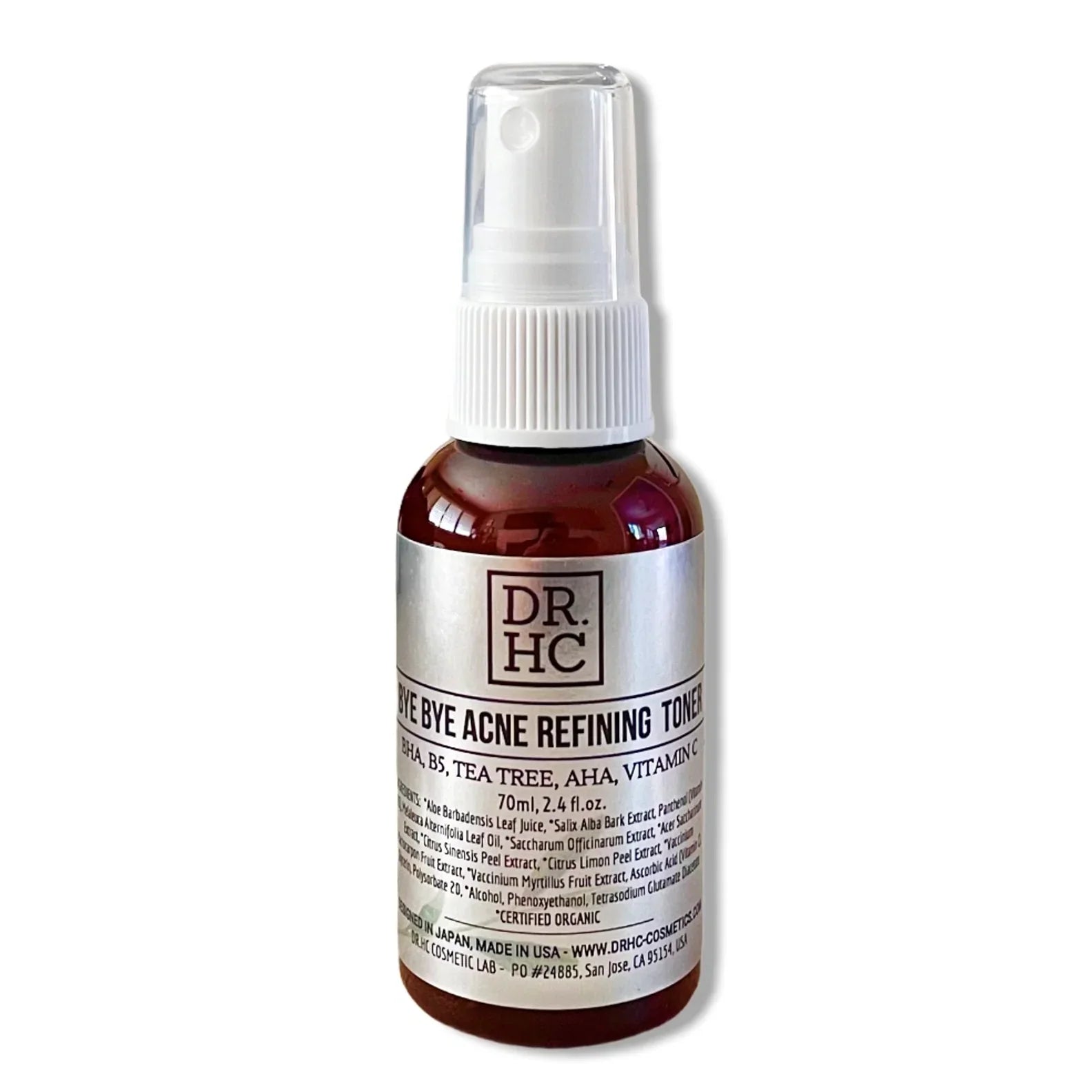 Bye bye acne refining facial toner bottle, clear liquid skincare solution for blemish control — view 3
