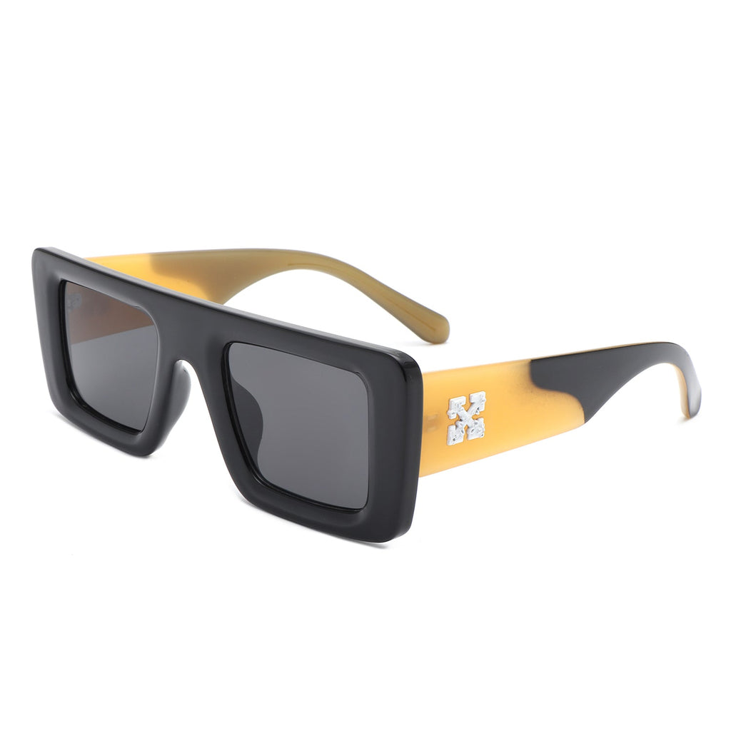 Lumos - Square Retro Two-Tone Thick Frame Flat-Top Sunglasses-2
