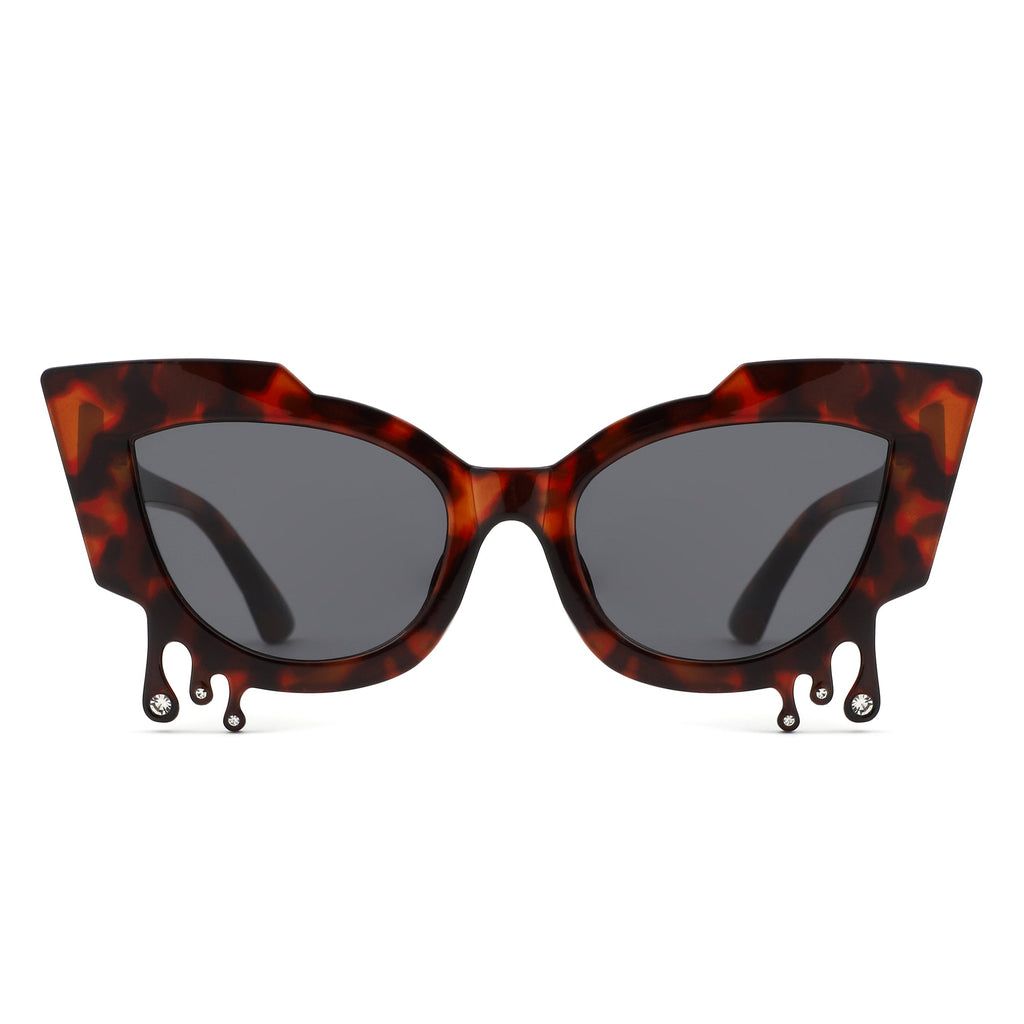 Surge - Irregular Cat Eye Rhinestone Drip Women's Fashion Sunglasses-4