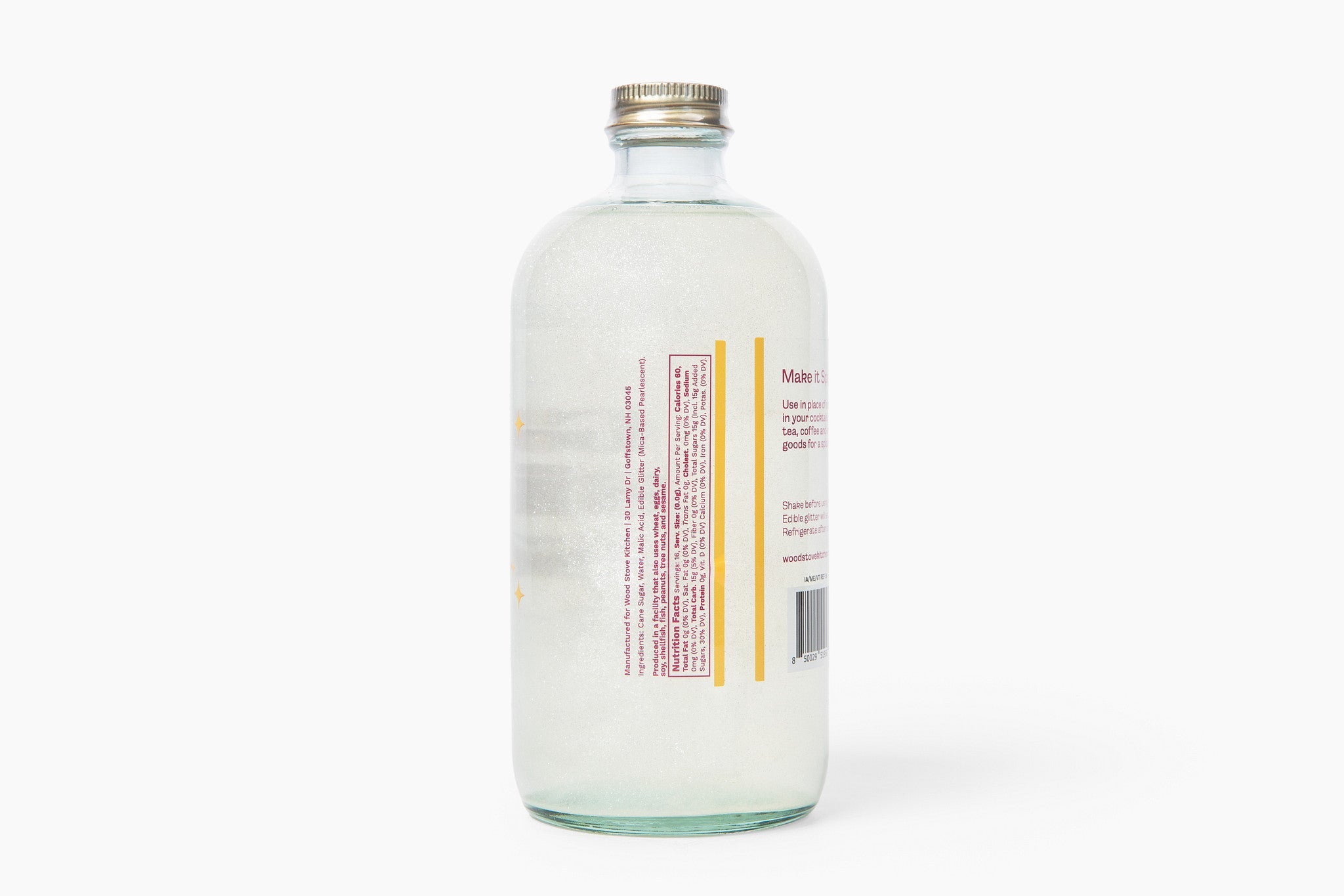 Glitter simple syrup in a sixteen ounce bottle, shimmering liquid for artisanal cocktails and mocktails — view 2