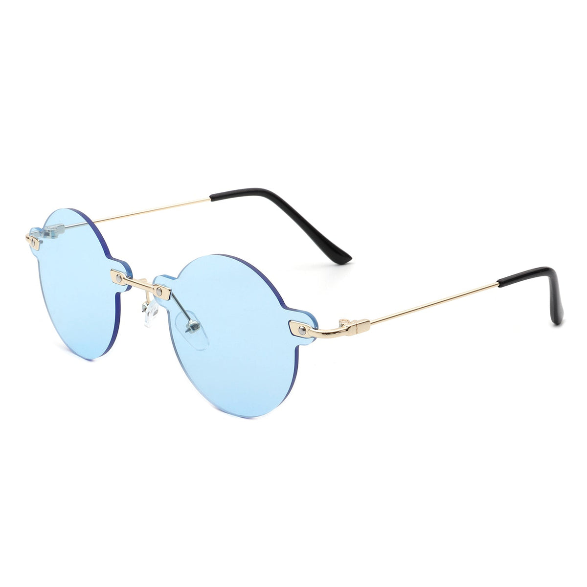 Crescent - Circle Retro Round Rimless Fashion Tinted Vintage Sunglasses-6