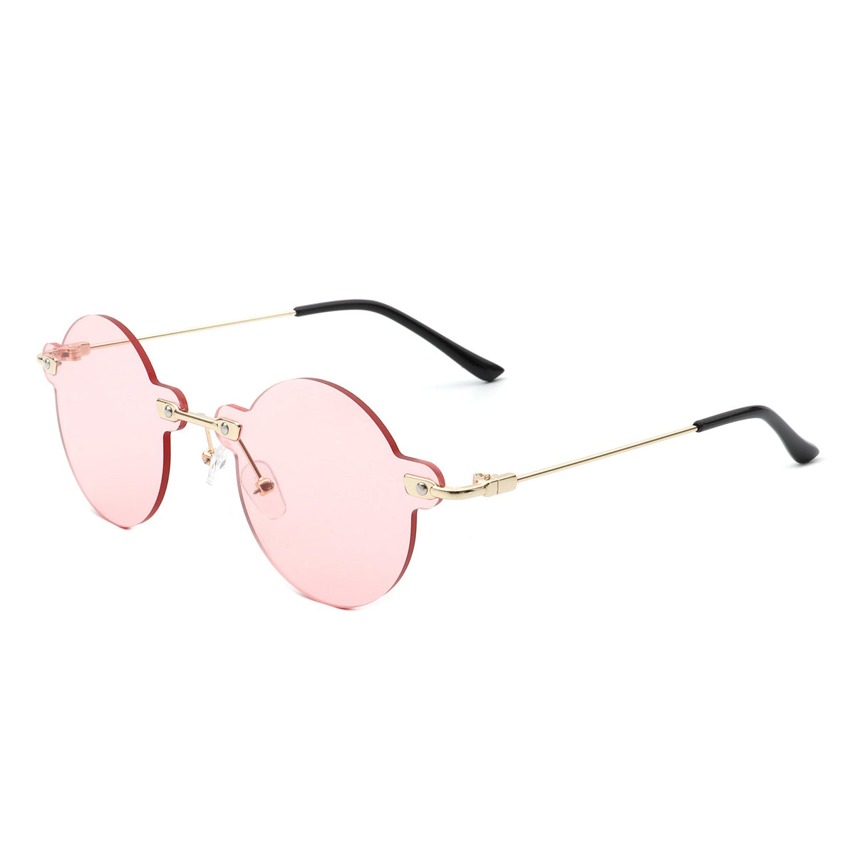 Crescent - Circle Retro Round Rimless Fashion Tinted Vintage Sunglasses-8