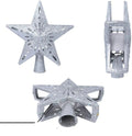 Silver 3D glitter star Christmas tree topper with rotating LED snowflake projector and base