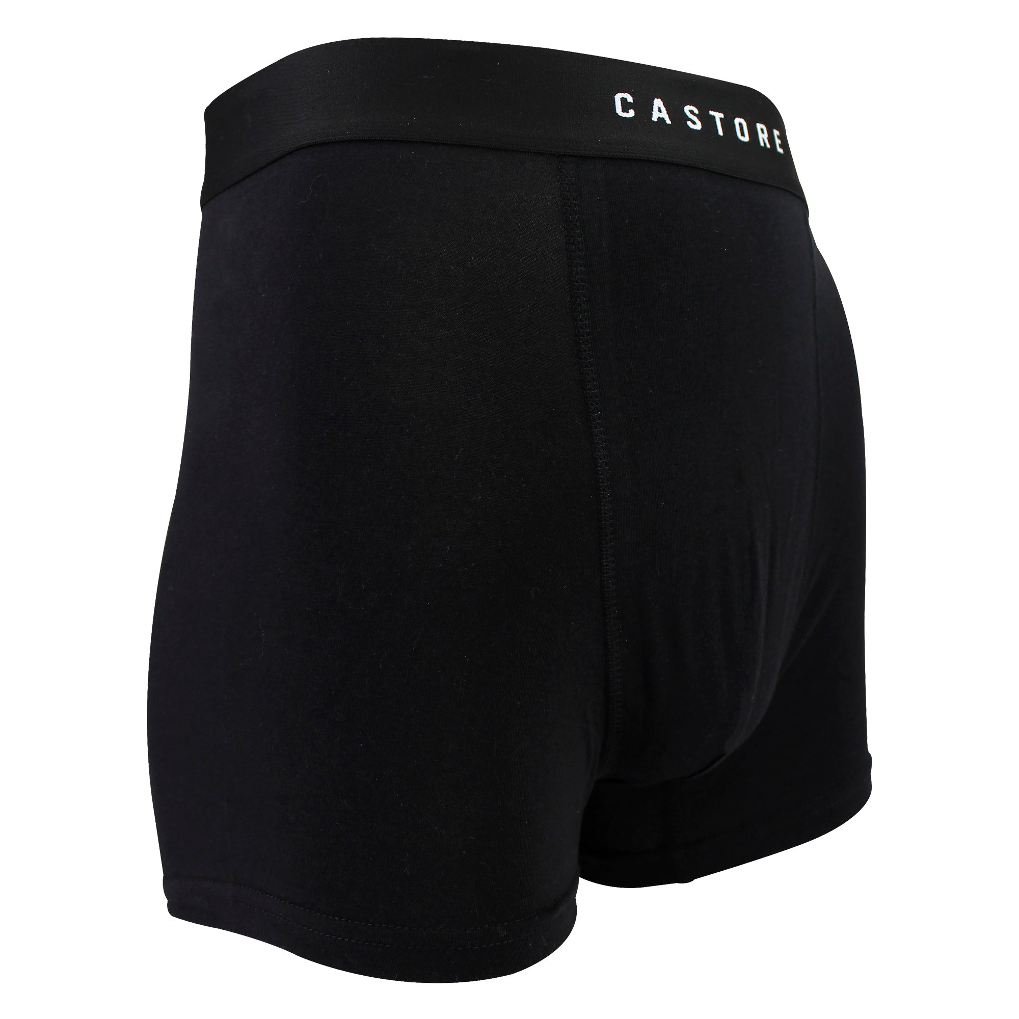 Three pack of men's black and navy cotton boxer shorts with elastic stretch waistbands — view 3