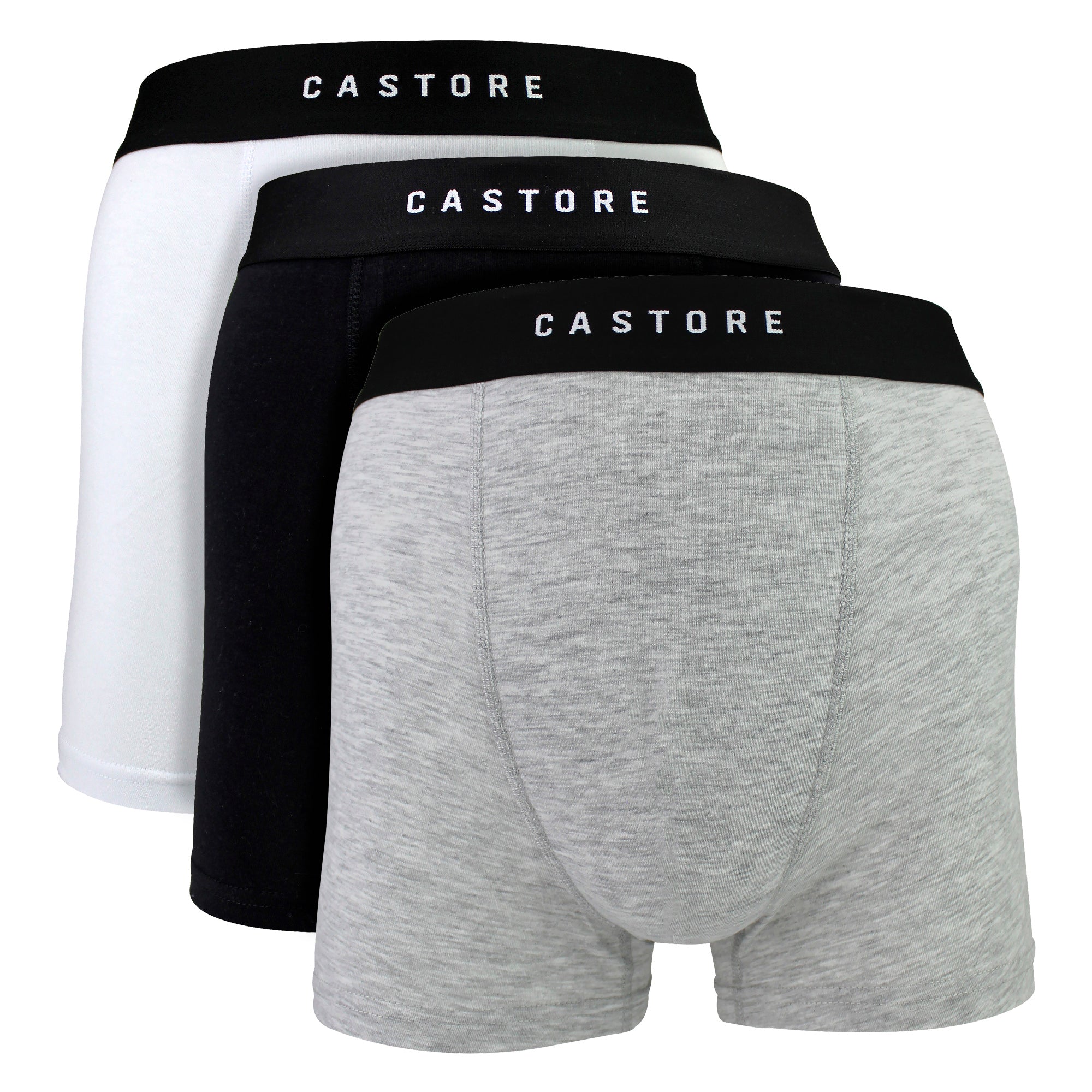 Three pack of men's black and navy cotton boxer shorts with elastic stretch waistbands — view 5