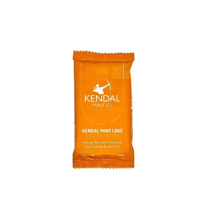 Golden brown Kendal Mint Cake energy bar pocket pack with three breakable blocks — view 2