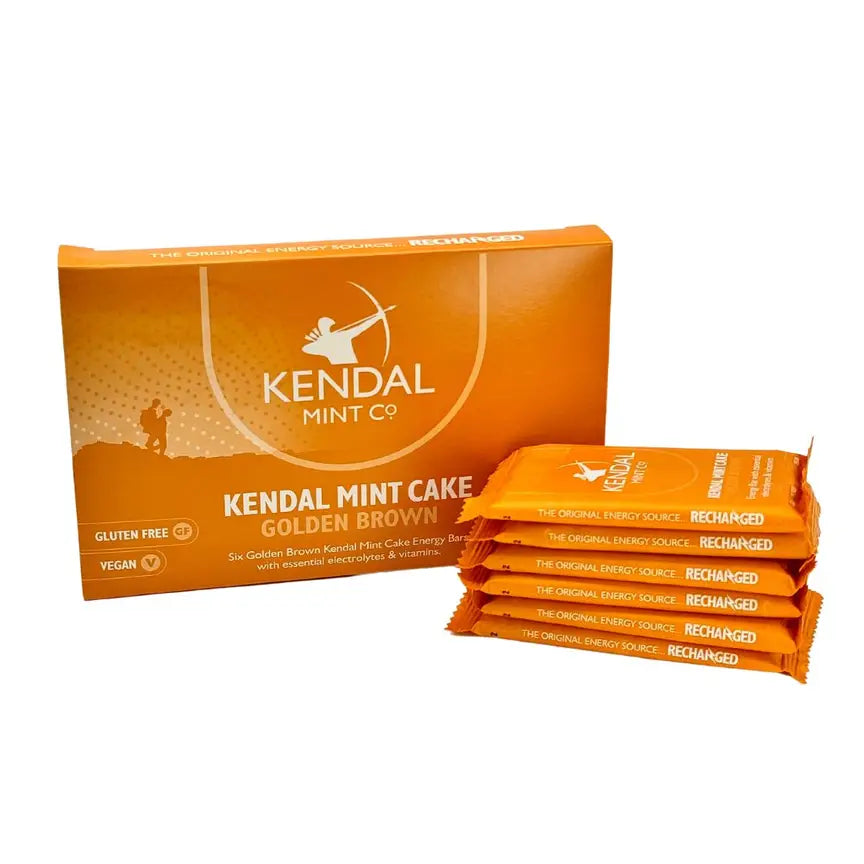 Golden brown Kendal Mint Cake energy bar pocket pack with three breakable blocks — view 3